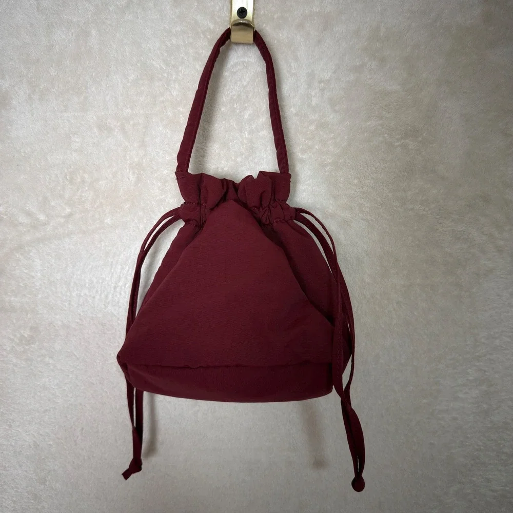 Fenty Beauty Burgundy Drawstring Bucket Bag Makeup Pouch Maroon Nylon Pouch